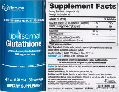 Liposomal Glutathione 500 mg label