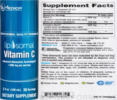 Liposomal Vitamin C 1,000 mg label