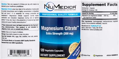 Magnesium Citrate Extra Strength 200 mg label
