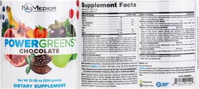 Power Greens Chocolate label