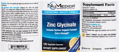 Zinc Glycinate Extra Strength label