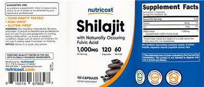 Shilajit 1,000 mg label