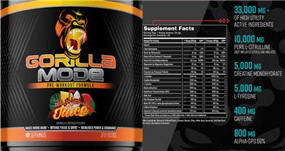 Gorilla Mode Pre-Workout Formula Jungle Juice label
