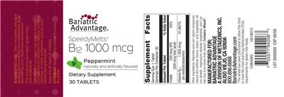 SpeedyMelts B12 1000 mcg Peppermint label