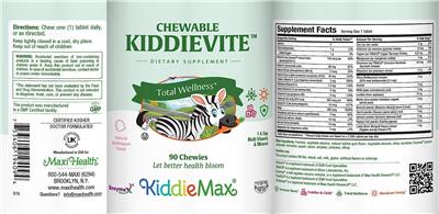 Chewable Kiddievite Natural Bubblegum Flavor label