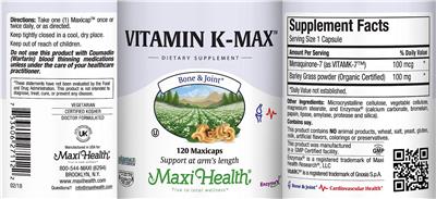 Vitamin K-Max label