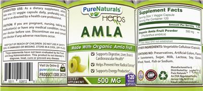 Amla 500 mg label