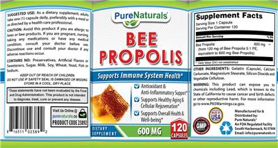 Bee Propolis 600 mg label