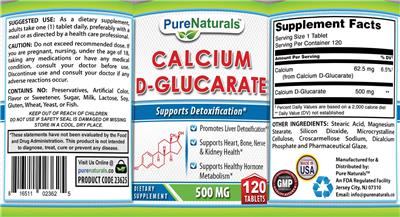Calcium D-Glucarate 500 mg label