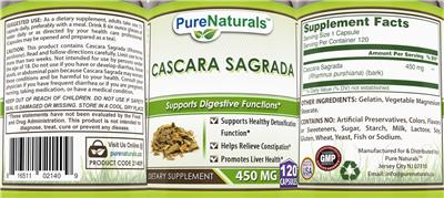 Cascara Sagrada 450 mg label