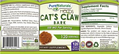 Cat's Claw Bark 500 mg label