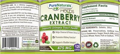 Cranberry Extract 475 mg label