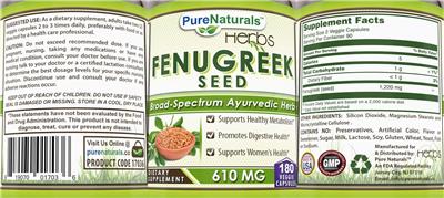 Fenugreek Seed 610 mg label