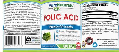 Folic Acid 800 mcg label
