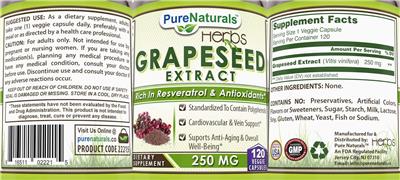 Grapeseed Extract 250mg label
