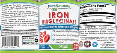 Iron Bisglycinate 25 mg label