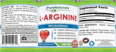 L-Arginine 500 mg label
