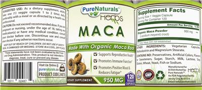Maca 950mg label