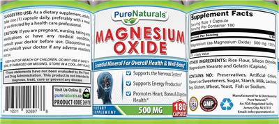 Magnesium Oxide 500 mg label
