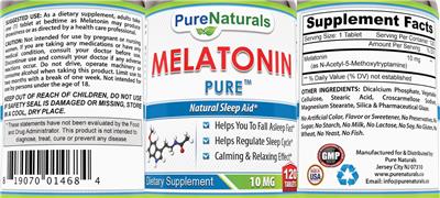 Melatonin Pure 10 mg label