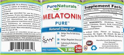 Melatonin Pure 3 mg label