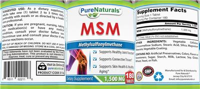 MSM 1,500 mg label