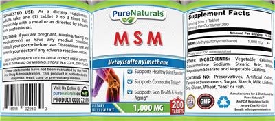 MSM 1,000 mg label
