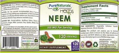 Neem 500 mg label