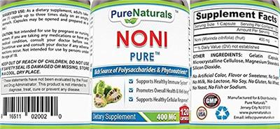Noni Pure 400 mg label