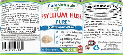Psyllium Husk Pure 500 mg label