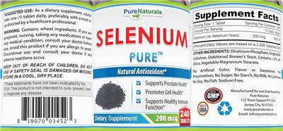 Selenium Pure 200 mcg label