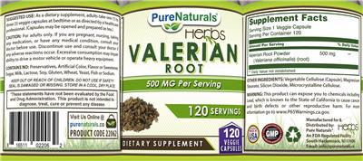 Valerian Root 500 mg label