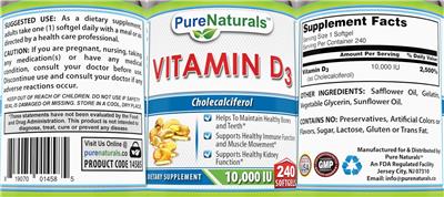 Vitamin D3 10,000 IU label
