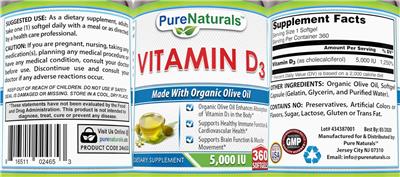 Vitamin D3 5,000 IU label