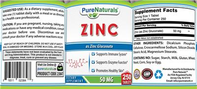 Zinc 50 mg label