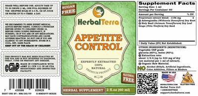 Appetite Control Alcohol Free label