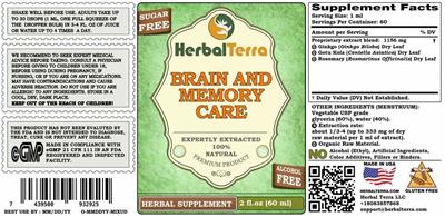 Brain and Memory Care Alcohol Free label