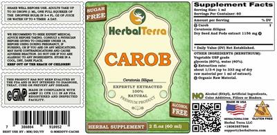 Carob Alcohol Free label