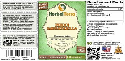 Indian Sarsparilla Alcohol Free label