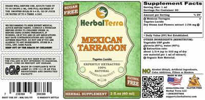 Mexican Tarragon Alcohol Free label