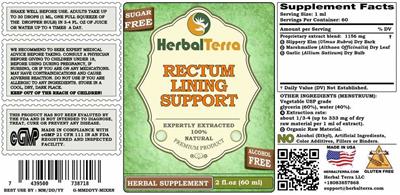 Rectum Lining Support Alcohol Free label
