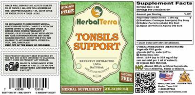 Tonsils Support Sugar Free Alcohol Free label