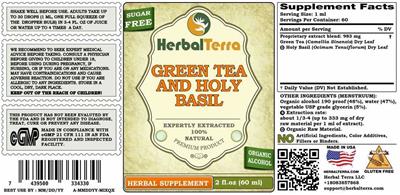 Green Tea and Holy Basil label