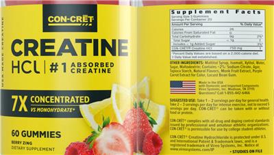 Creatine HCL Gummies Berry Zing label