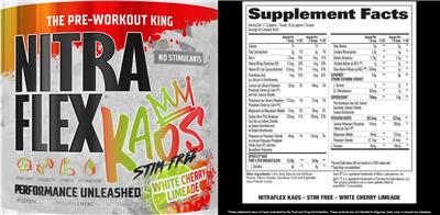 Nitraflex KAOS Stim-Free White Cherry Limeade label