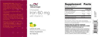 Chewable Iron 60 mg with Vitamin C Lemon & Lime label