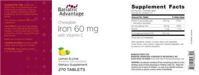 Chewable Iron 60 mg with Vitamin C Lemon & Lime label