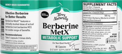 Berberine MetX 500 mg label