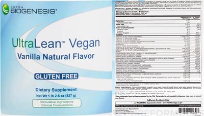 UltraLean Vegan Vanilla Flavor label