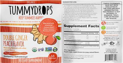 Tummydrops Double Ginger Peach label